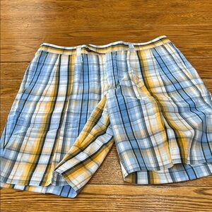 Cutter & Buck yellow and blue plaid golf shorts. Excellent condition. Size 34x9”